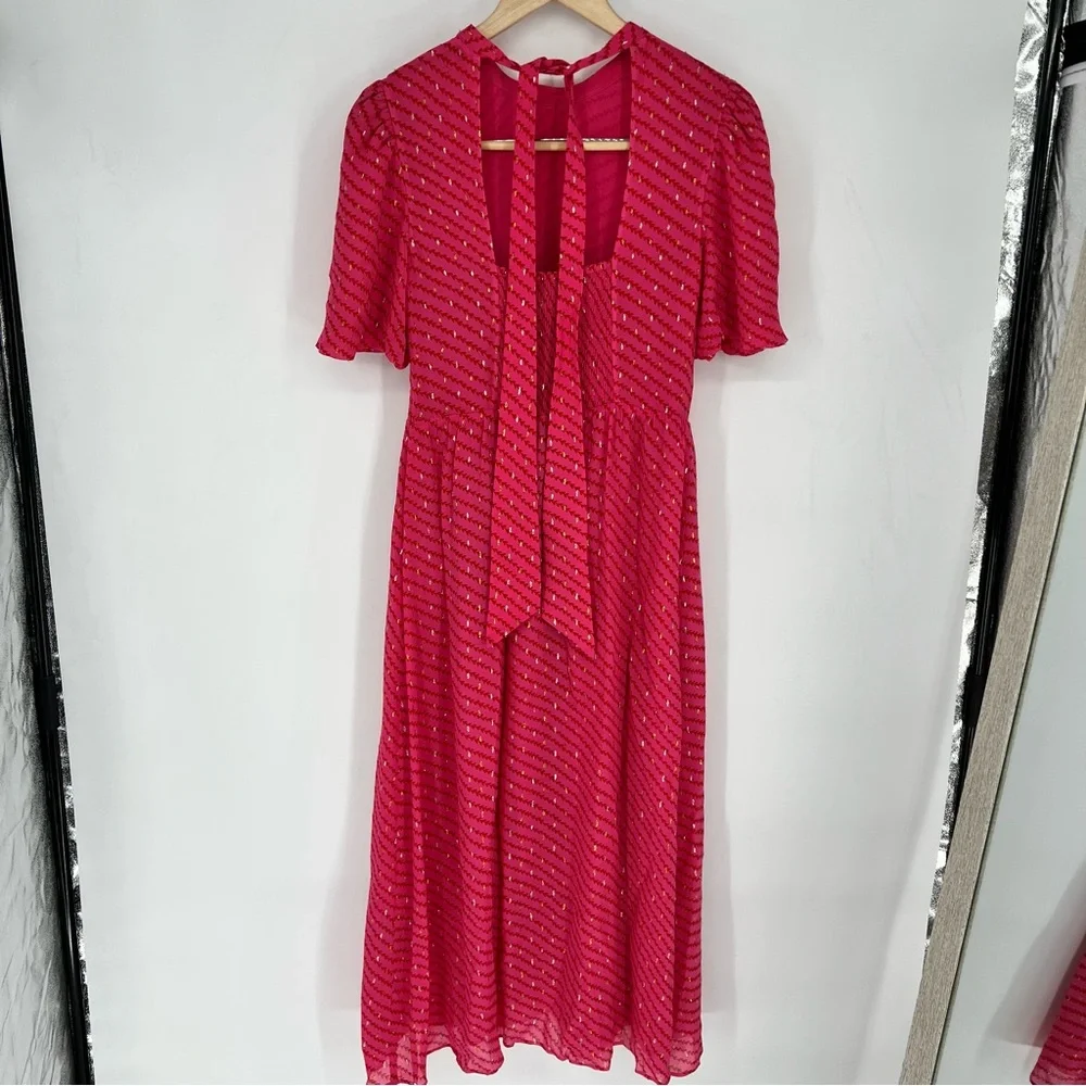 Whistles‎ Pink Diagonal Leaf Blair Midi stir Back Dress